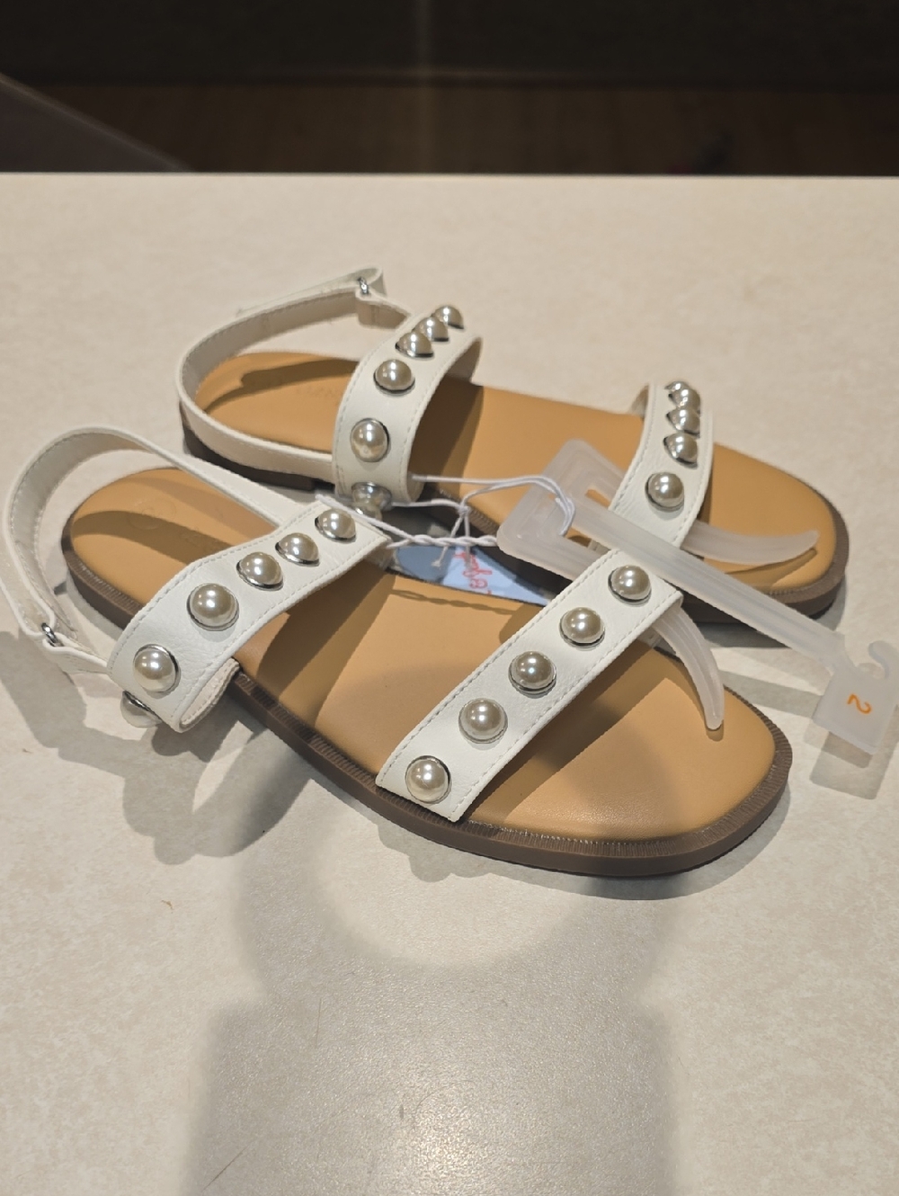 Cat & Jack White Sandals with Faux Pearl Embellishments